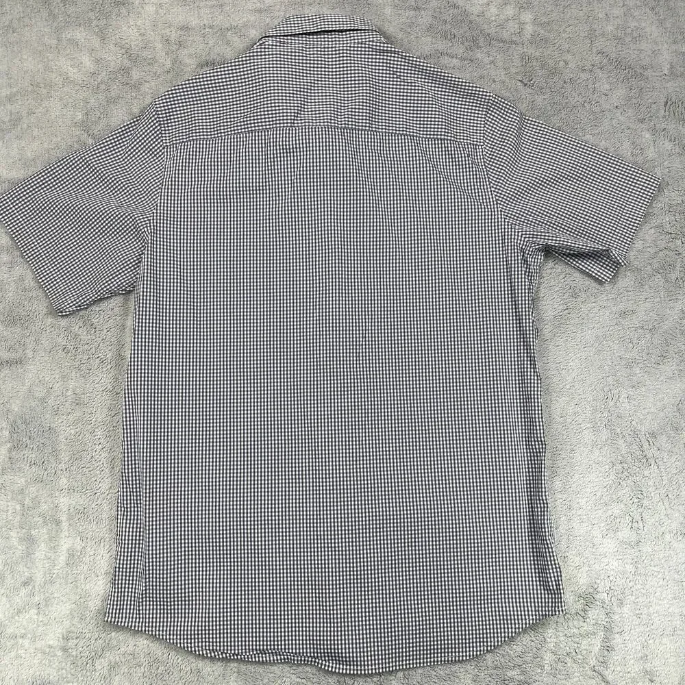Travis Mathew Shirt Men's Large Black White Plaid Cotton Short Sleeve‎ Button-Up